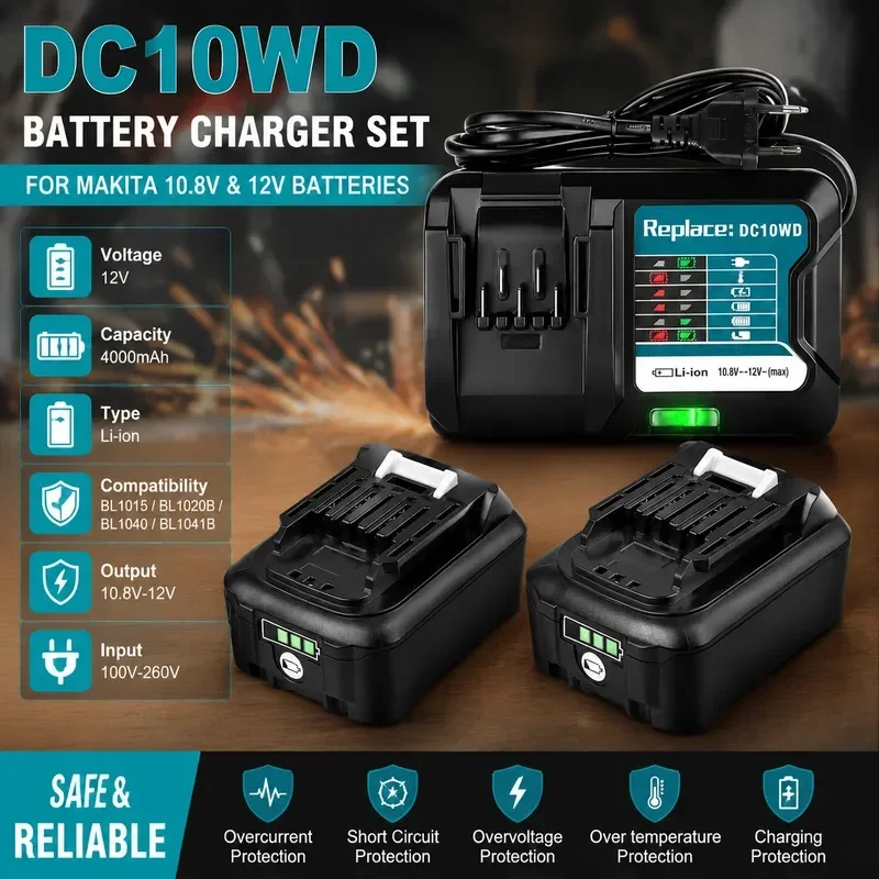 [New] [BL1040] for Makita CXT BL1040B BL1015 BL1020B BL1020 BL1016 Power Tool 10.8V 12V 6.0Ah Slide Style Rechargeable