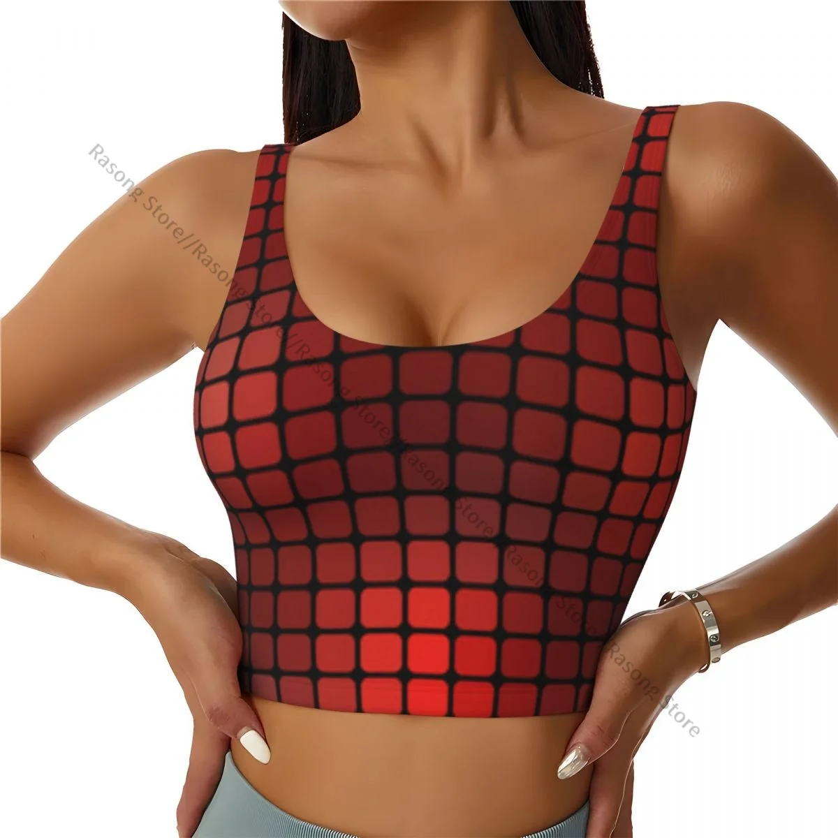 Yoga Vest Women Gym Sports Crop Tops Abstract Mosaic With Square Tiles Streetwear Workout Breathable Tank Top Female