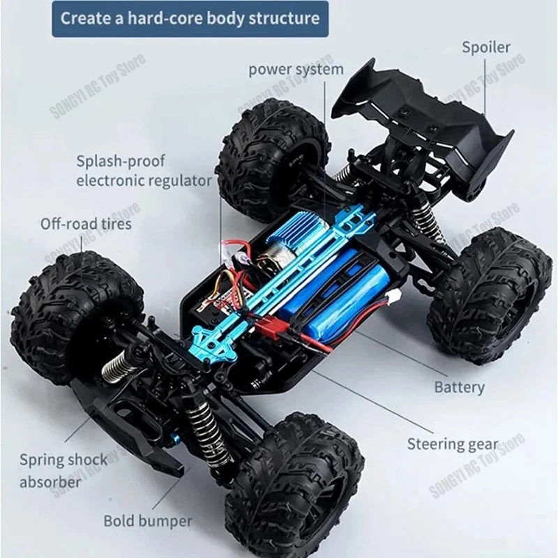 16103 Fast Rc Cars 50km/h 1/16 Off Road 4 Wheel Drive with LED 2.4G Waterproof Remote Control Monster Truck for Adults and Kids