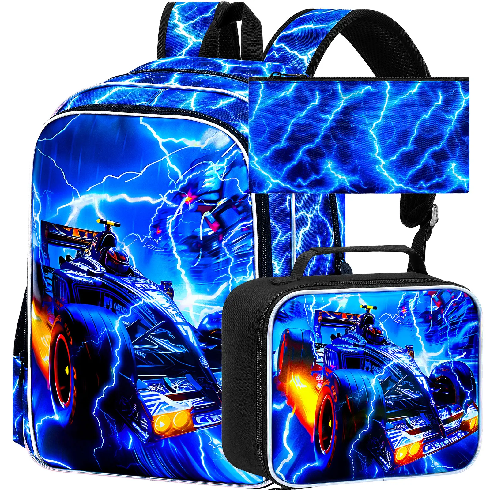 

Рюкзаки из 3 предметов для мальчиков, детская сумка для книг 17 дюймов для мальчиков, легкий рюкзак с ланч-бокс с молнией в машине