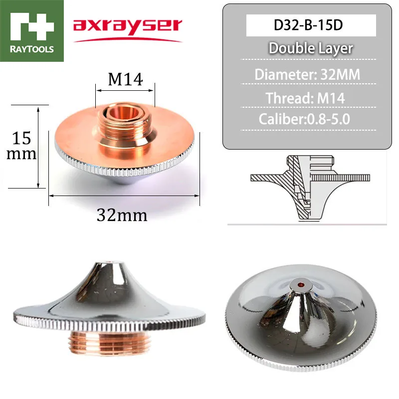 Imagem -02 - Bicos a Laser Raytools Máquina de Corte de Cabeça a Laser de Fibra Camada Única Dupla Dia.32 mm Calibre 0.85.0 Peça Cromada