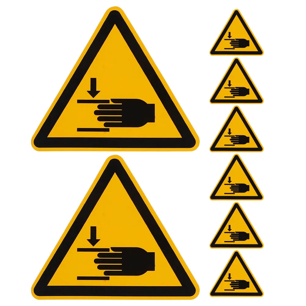 8pcs Warning Labels Stickers Hand Caution Adhesive Safety Sign Decals Machinery Crushing Signs Traffic Safety