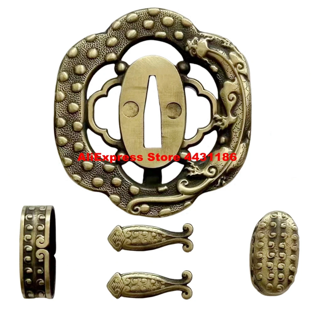 Brass Guard Japanese Samurai Sword Handguard Fittings Set Tsuba+Menuki+Fuchi+Kashira For Katana/Wakizashi/Tanto Accessory