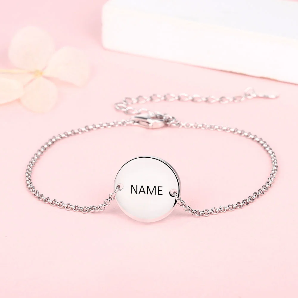 New 925 Sterling Silver Personalized Custom Circle Handmade Round Bangle Chain Engraved Name Bracelet for Women Find Diy Jewelry