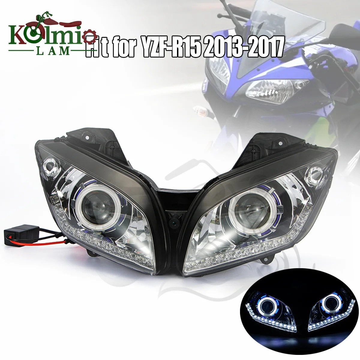 Motorcycle Head Light Fit For 2013 - 2017 YAMAHA YZF-R15 HID Projector Demon Angel Eye Headlight YZF R15 2014 2015 2016