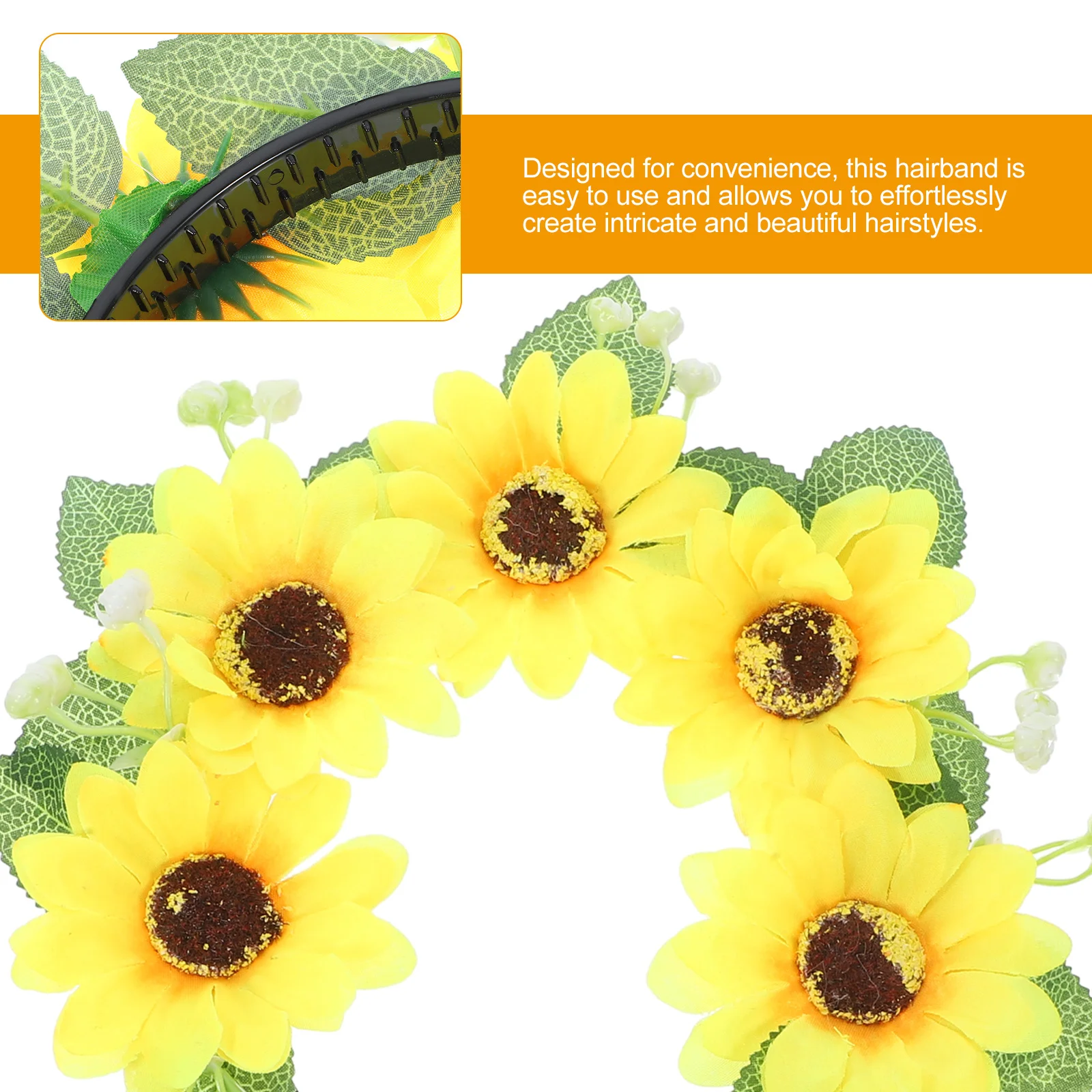 

Sunflower Flower Crown For Women Bohemian Fabric Headband Lightweight Floral Hair Accessory Party Wedding Photo Prop Festival