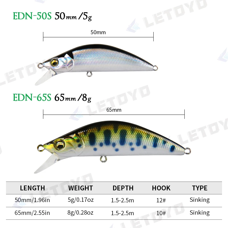 LETOYO 5g 50mm 8g 60mm 1.5-2.5m Depth Sinking Minnow Fishing Lure Artificiali Hard Baits Crankbait Wobblers Trout Bass Lure