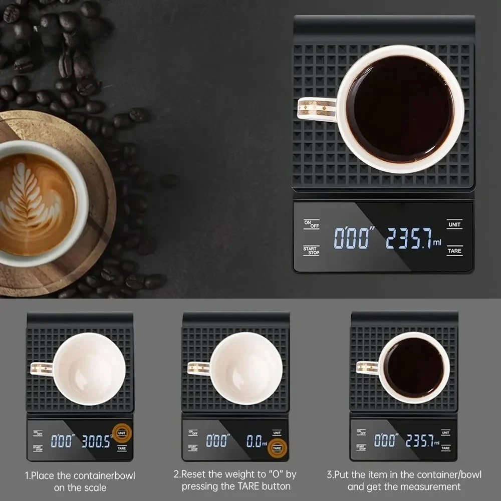 Smart Coffee Electronic Scale High Precision Digital Timing LCD Scale 3kg/0.1g Coffee Balance Measuring Weight Scale for Kitchen