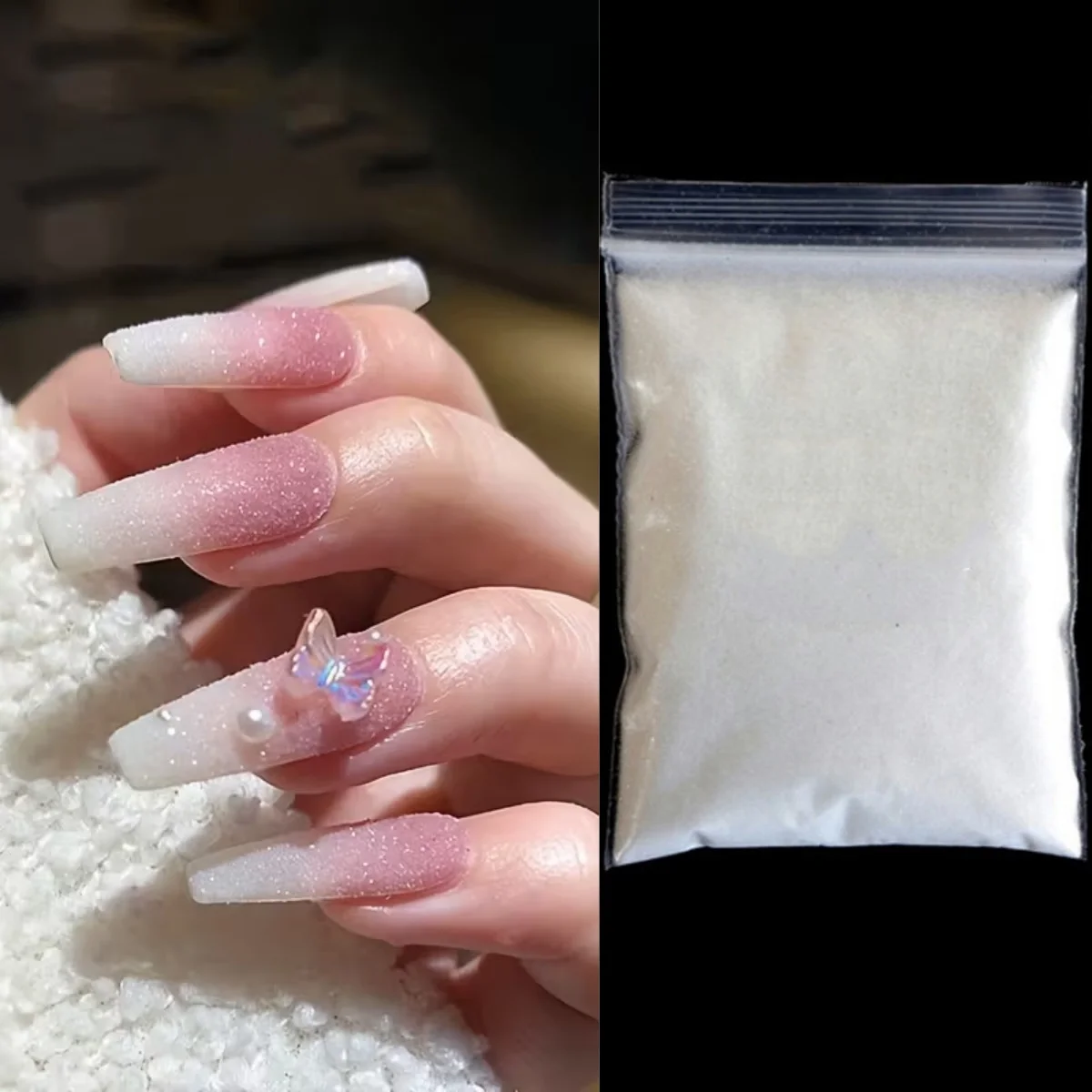 50g açúcar prego glitter em pó branco preto casaco de lã arte do prego pó pigmento poeira para o inverno dia das bruxas natal manicure decoração
