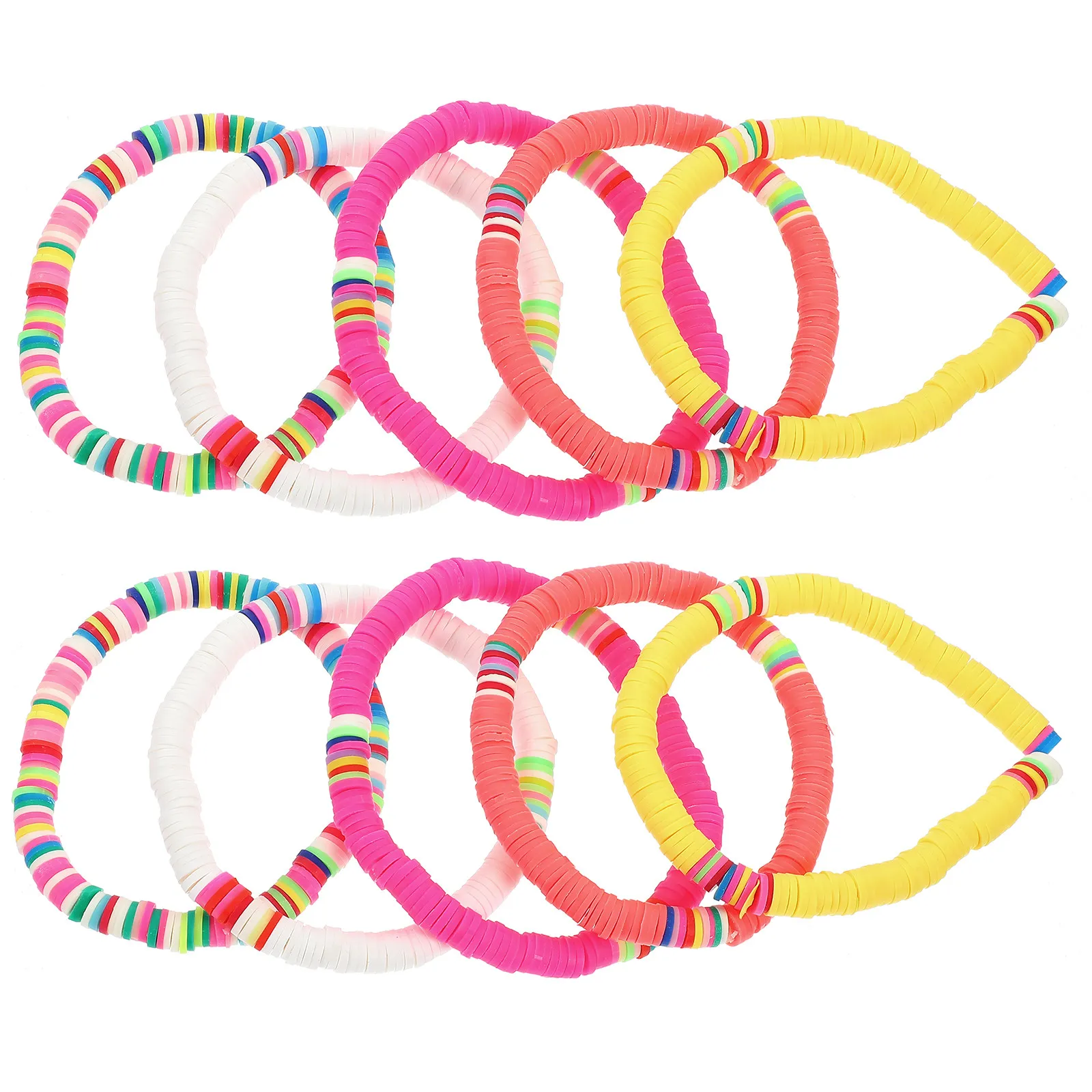 10Pcs Bohemian Bracelets 6Mm Colorful Polymer Clay Stretch Elastic Rope Comfortable Waterproof Party Wristbands