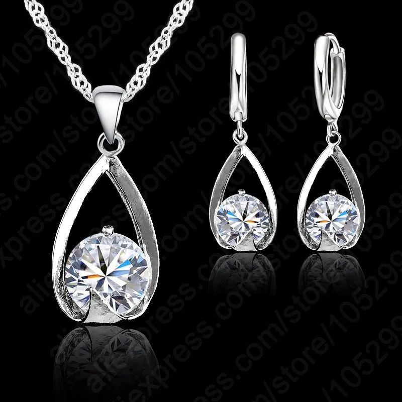 

Быстрая доставка, свадебный прозрачный австрийский кристалл, горный хрусталь, ожерелье, серьги, комплект ювелирных изделий из стерлингового серебра 925 пробы