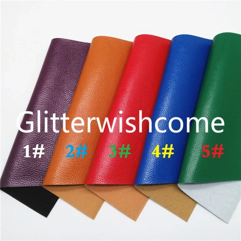 Glitterwishcome 21X29CM A4 Size Vinyl For Bows Waxy Litchi Synthetic Leather Faux Leather Sheets for Bows, GM776A