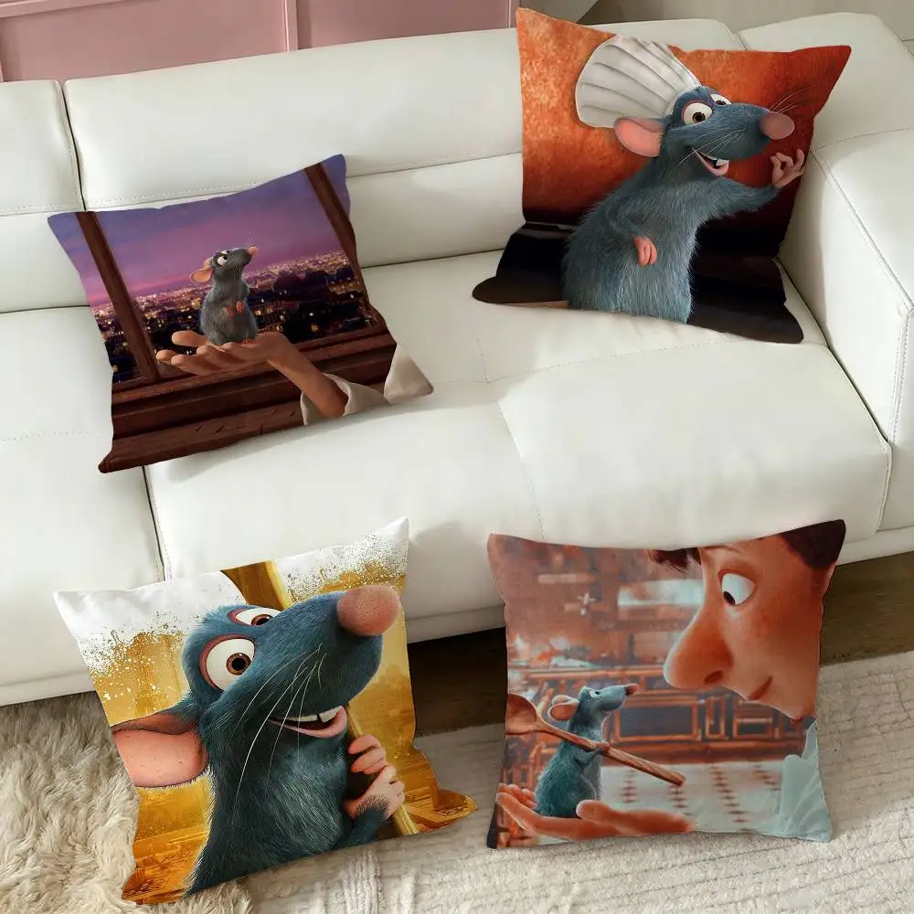 R-Ratatouille Cartoon Movie  Pillow Case Square Double-Sided Sofa Cushion Cover Bedroom Bedside Pillow