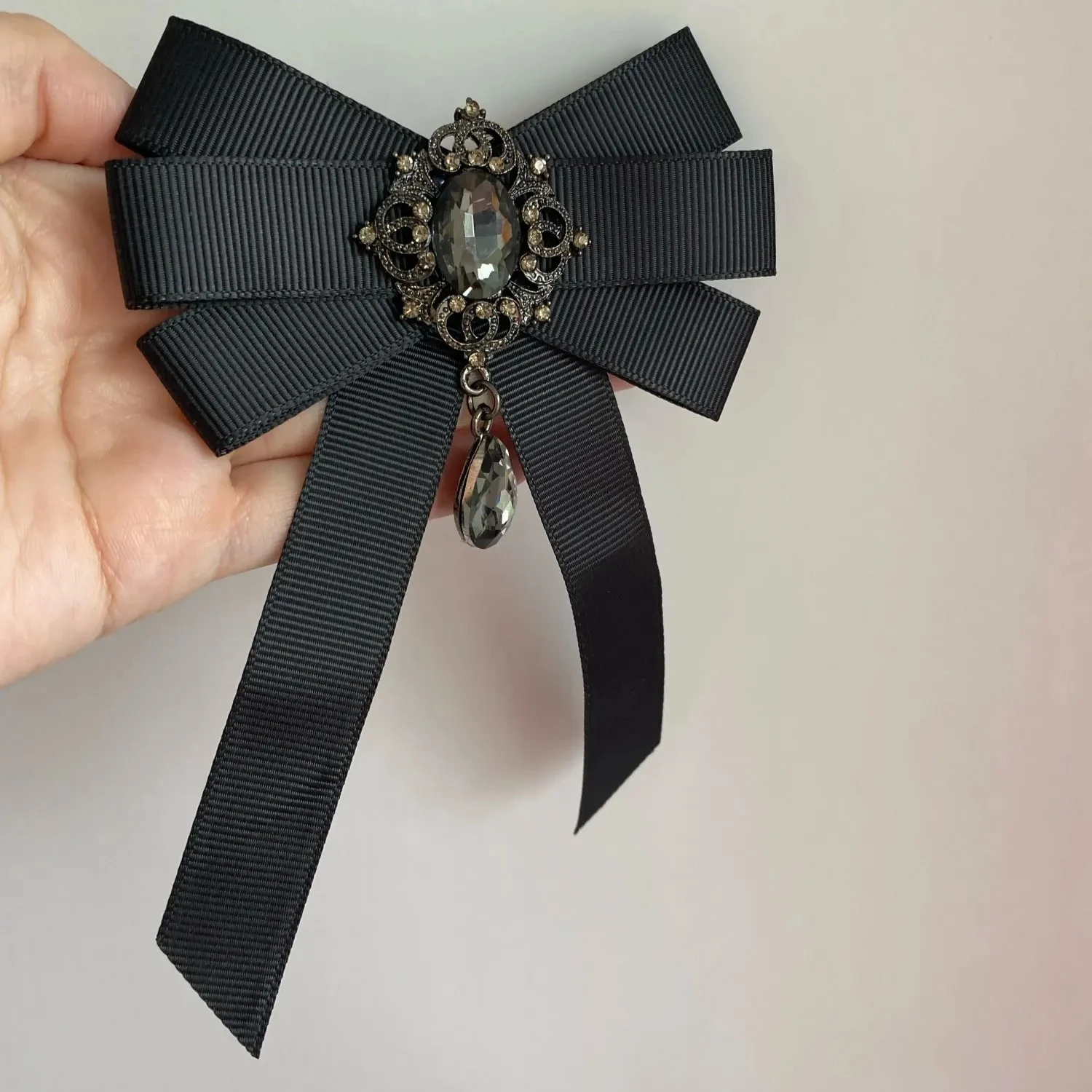 أزياء الشريط الأحمر القوس حجر الراين كريستال التعادل دبوس - الفاخرة نسيج القماش الفن بروش، أنيقة فستان الزفاف دبابيس هدية للنساء #2