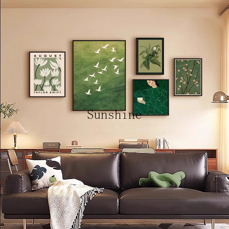 

Decorative painting hanging painting advanced sense green landscape combination mural