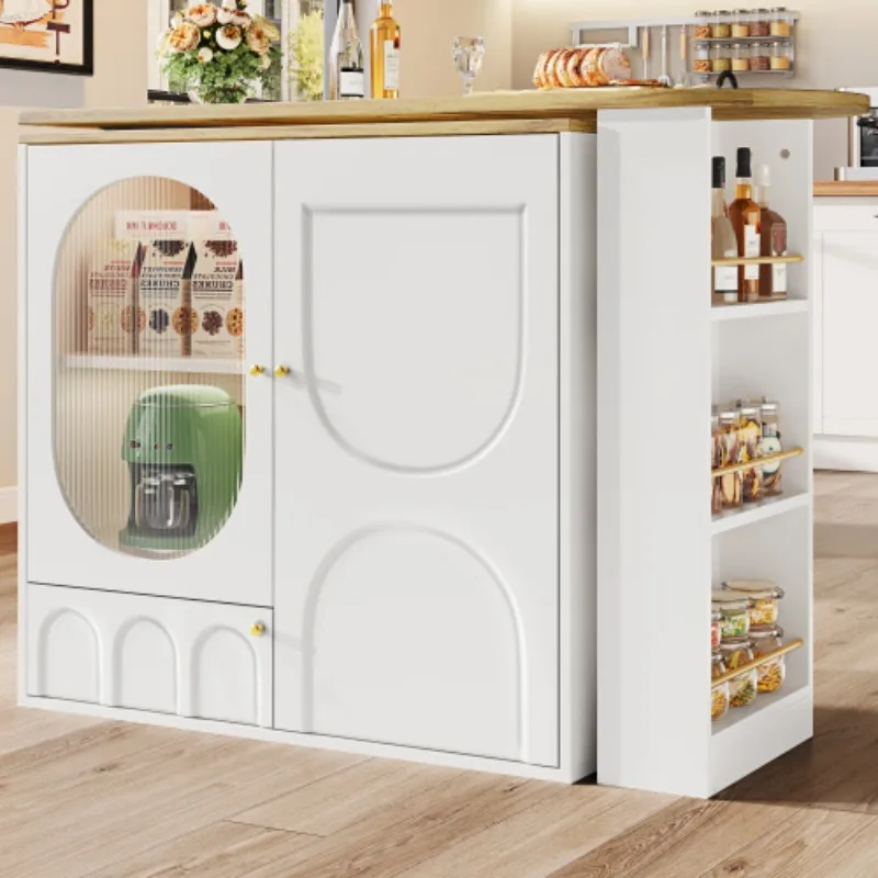 360 °   draaibare bartafel, koffiebarmeubel, draaibare eettafel met opbergruimte, keukeneiland, twee deuren met planken