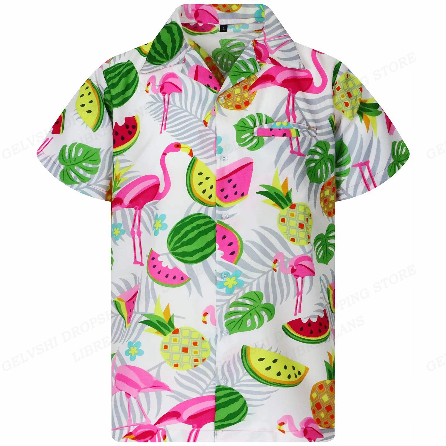 Flamingo Hawaiian Shirts Beach Summer Men's Shirt Tropic Leaf 3D Print Shirts Men Women Fashion Blouse Short Sleeve Vocation