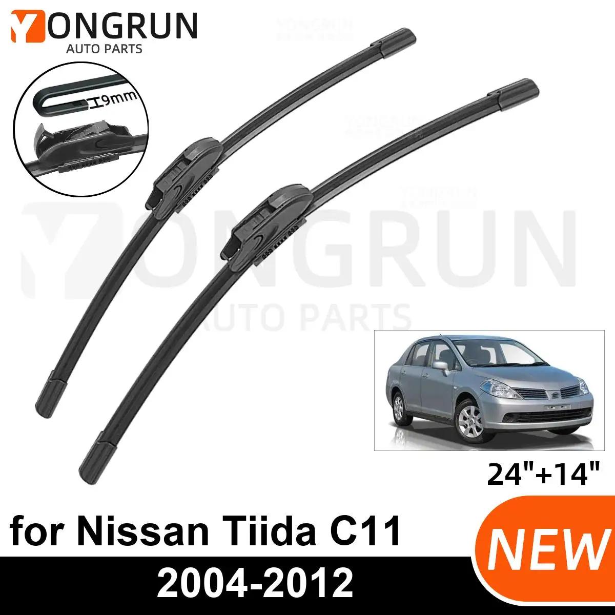 2PCS Car Wiper for Nissan Tiida C11 2004-2012 Front Windshield Windscreen Wiper Blade Rubber Accessories 2004 2005 2012