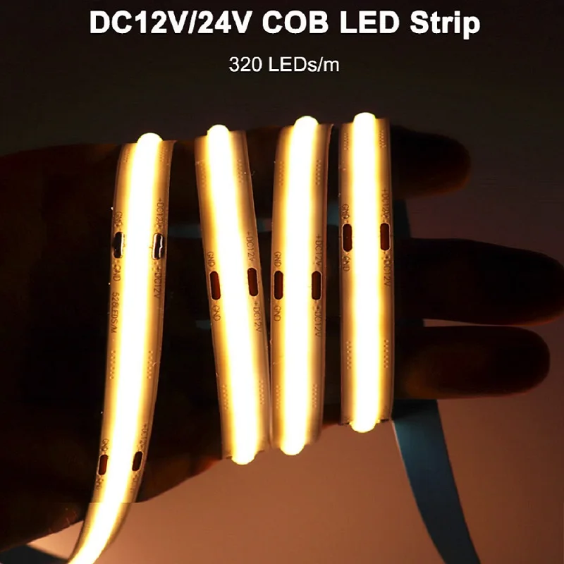 COB LED Light Single Color LED Strips 312LEDs/m 320LEDs/m Warm Nature Cold White Color RA90  for Room Decoration DC 12V 24V