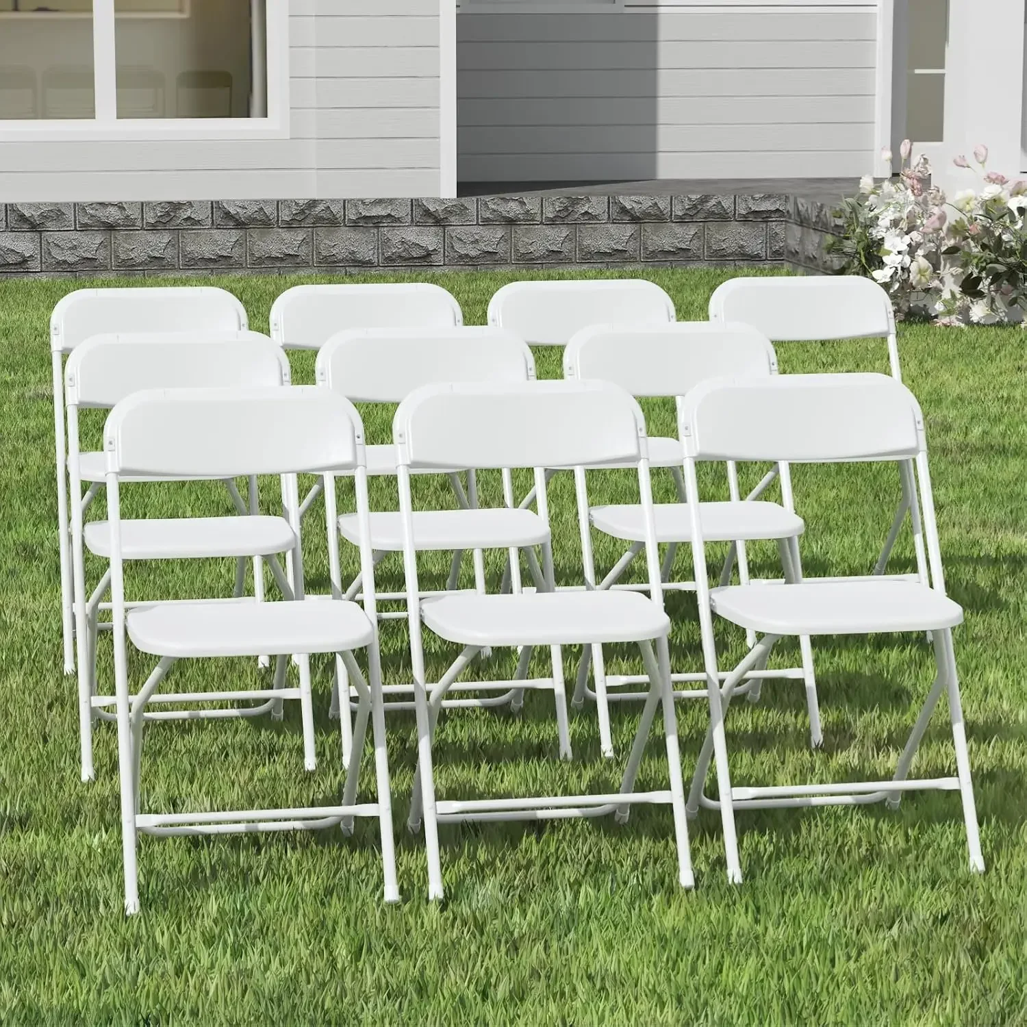 10 Pack White Folding Chairs, Plastic Folding Chairs Outdoor Indoor, 350lb Capacity,Portable Event Chair,, Customized