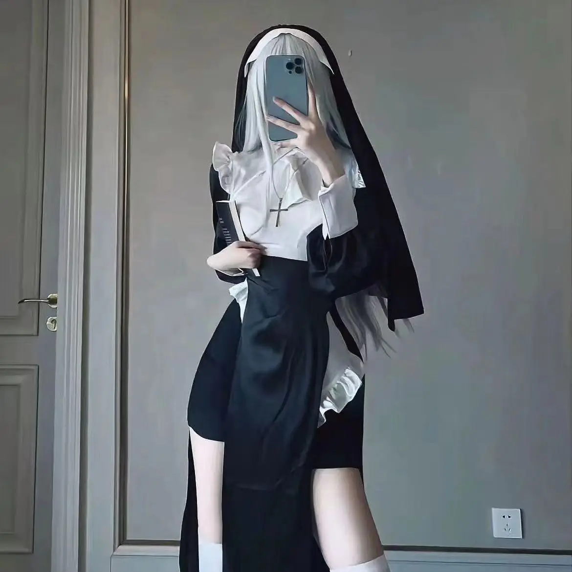 Anime Sexy Nuns Original Design Cosplay Chowbie Uniform Black Sexy Dress Large Size Halloween Costumes for Women