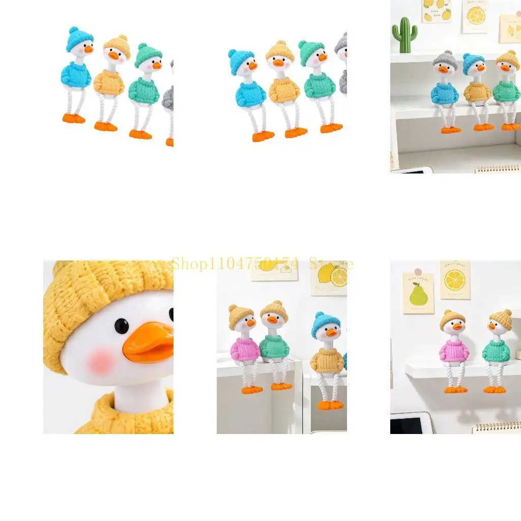 PVC Duck Shelf Sitters Decorations, Set of 4 Dangling Legs Figurines in Assorted Color for DIY Craft Projects, Photo Styling