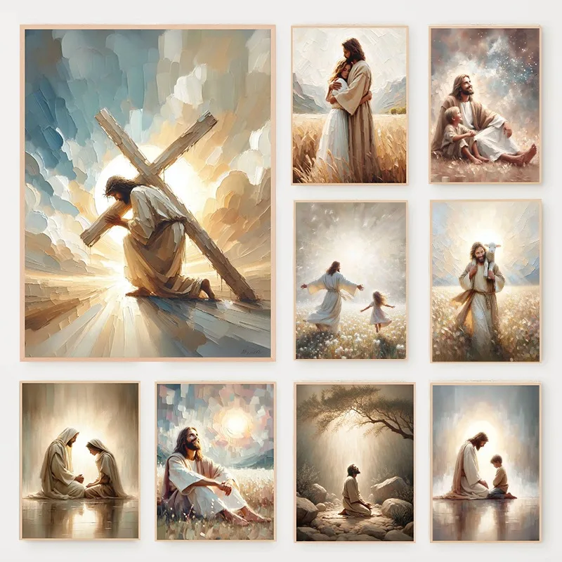 Canvas Painting Home Wall Decor Modern Christian Jesus Prayer Bible Verse Easter Art for Kids Room Decor