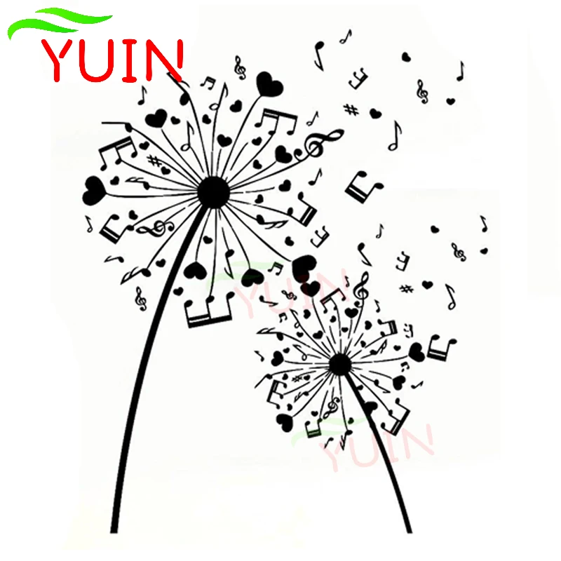 Funny Music Dandelion Silhouette Car Sticker Fashion Body Decoration PVC Waterproof Sunscreen Decal Black/white/red/laser/silver