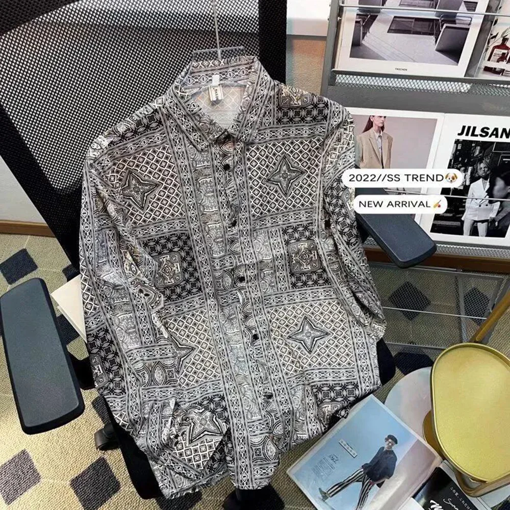 Y2K Mens Shirt Checkered Printed Long Sleeved Shirt Summer Streetwear Moisture Wicking Japanese Top Men's Clothing Unisex 2024