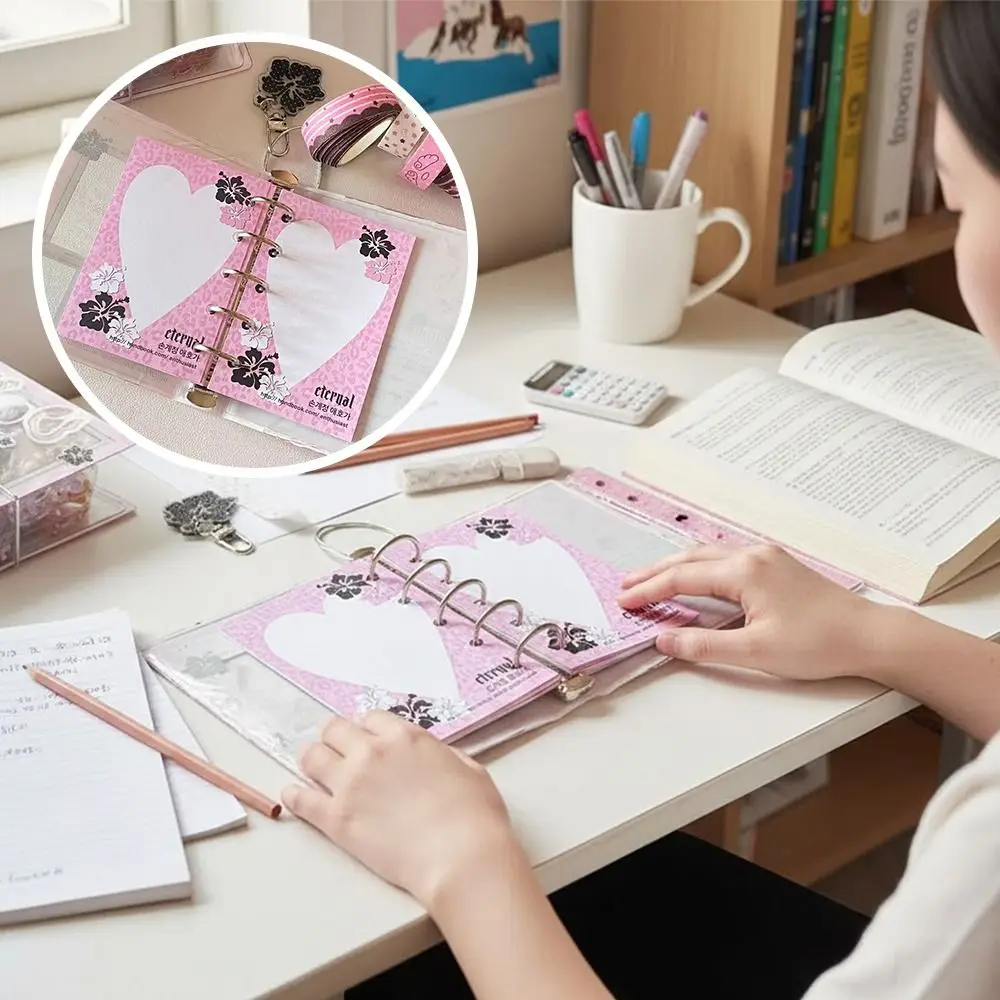 Multi-functional Hibiscus Pattern Mini M5 Journal Transparent Loose-leaf Design Pocket Notebook Planner Book School Office