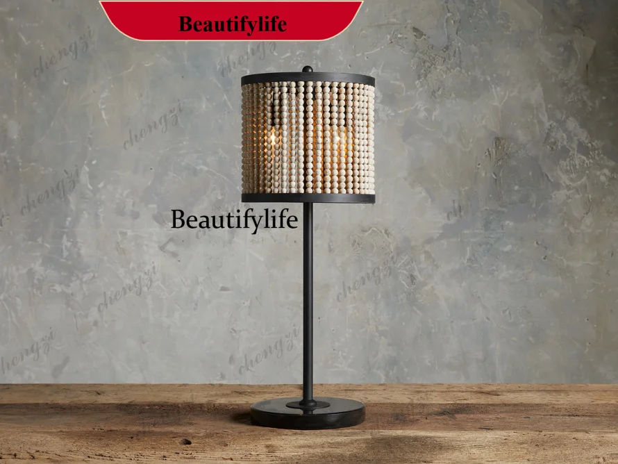 M138 Retro wood bead table lamp villa living room bedroom bedside American minimalist creative floor lamp high sense