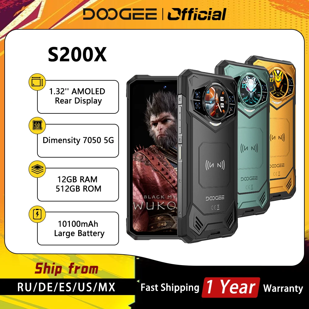 Global Version DOOGEE S200 X 5G Rugged Phone 6.72'' Dimensity 7050 12GB+512GB AI Triple camera 10100mAh Battery NFC Smartphone
