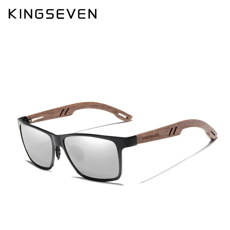 KINGSEVEN Aluminum+Walnut Wooden Handmade Sunglasses Men Polarized Sun Glasses For Women Outdoor Travel
