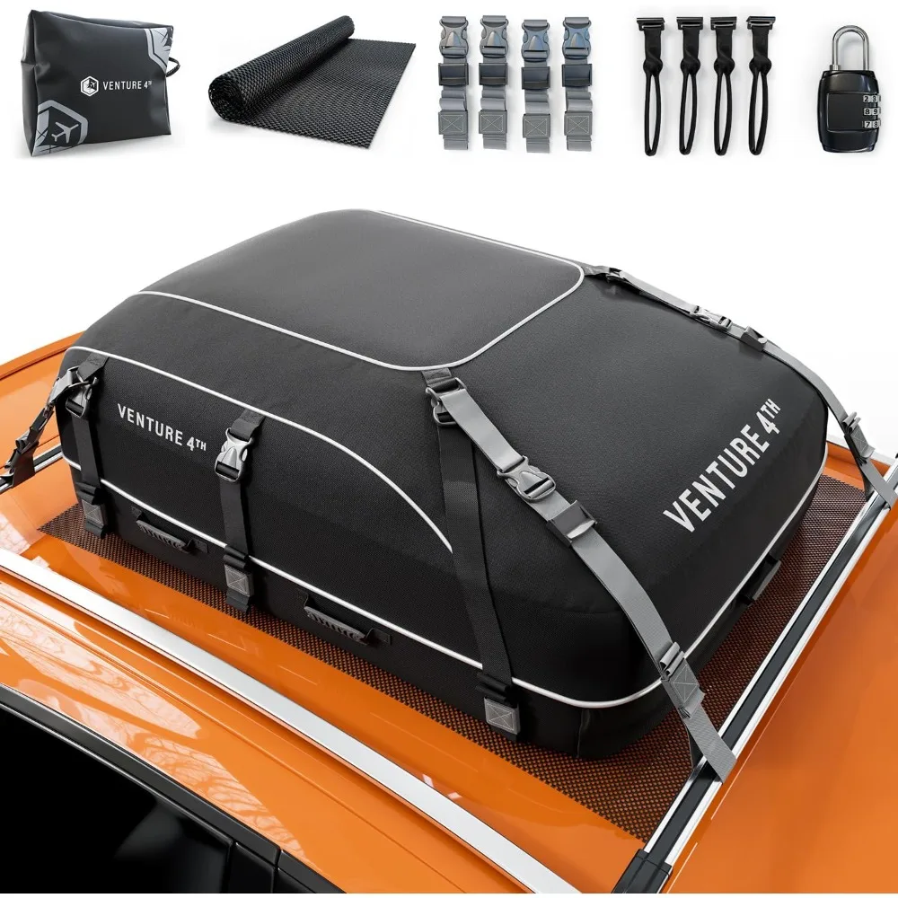 

Rooftop Cargo Carrier - 21 Cubic Feet Waterproof Car Roof Cargo Bag with Tie-Down & Compression Straps, Fits Most Vehicles with