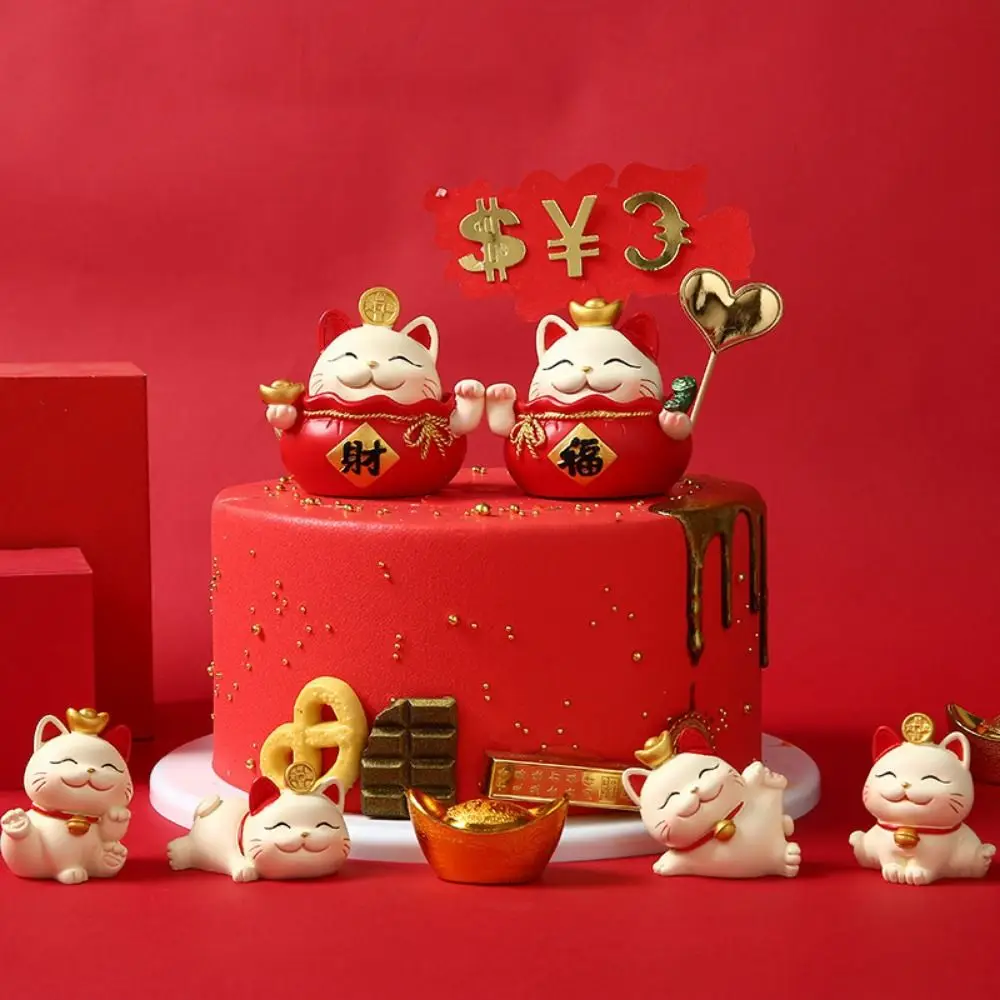 

Shake Head Lucky Cat Car Decoration Waving Arm Resin Maneki Neko Ornament Cartoon Cat Multipurpose Car Fortune Cat Ornament
