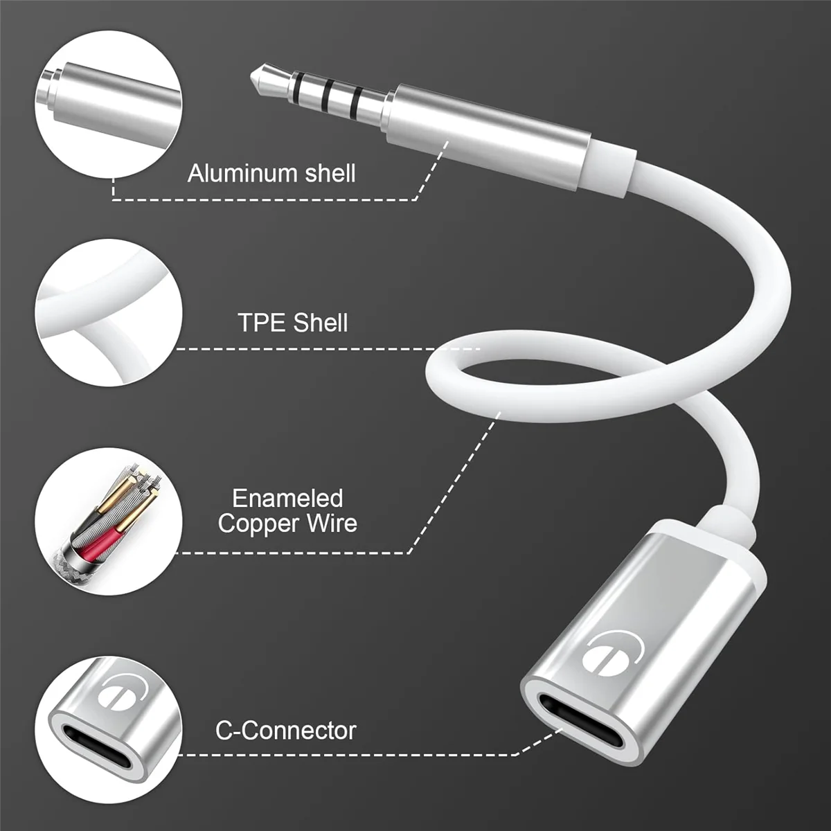 3,5-mm-Stecker auf Typ-C-Buchse, Audiokabel, analoger Audio-Buchse, Kopfhörer-Audio-Adapter für MP3-Player, Laptop, Tablets