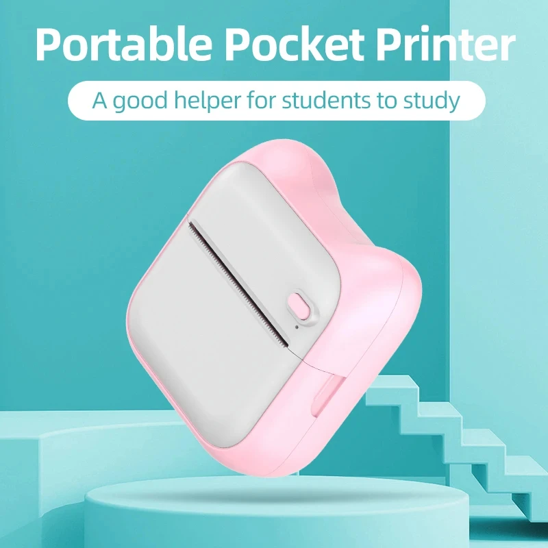 Portable Mini Study Printer Inkless Bluetooth Wireless Printer Self-adhesive Label Photo  Printer Journal Notes Memo Printer