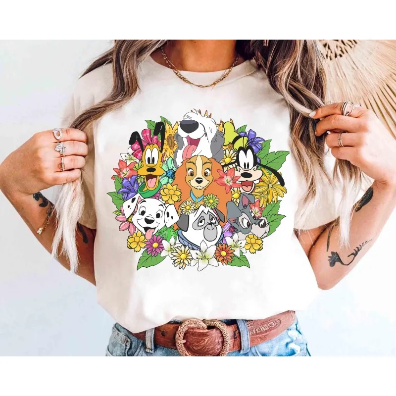 قميص ديزني فلورال دوجز الدلماسية بلوتو ليدي آند ذا ترامب، والت ديزني وورلد ماجيك كينغدوم بارك، قميص ديزني لاند #1