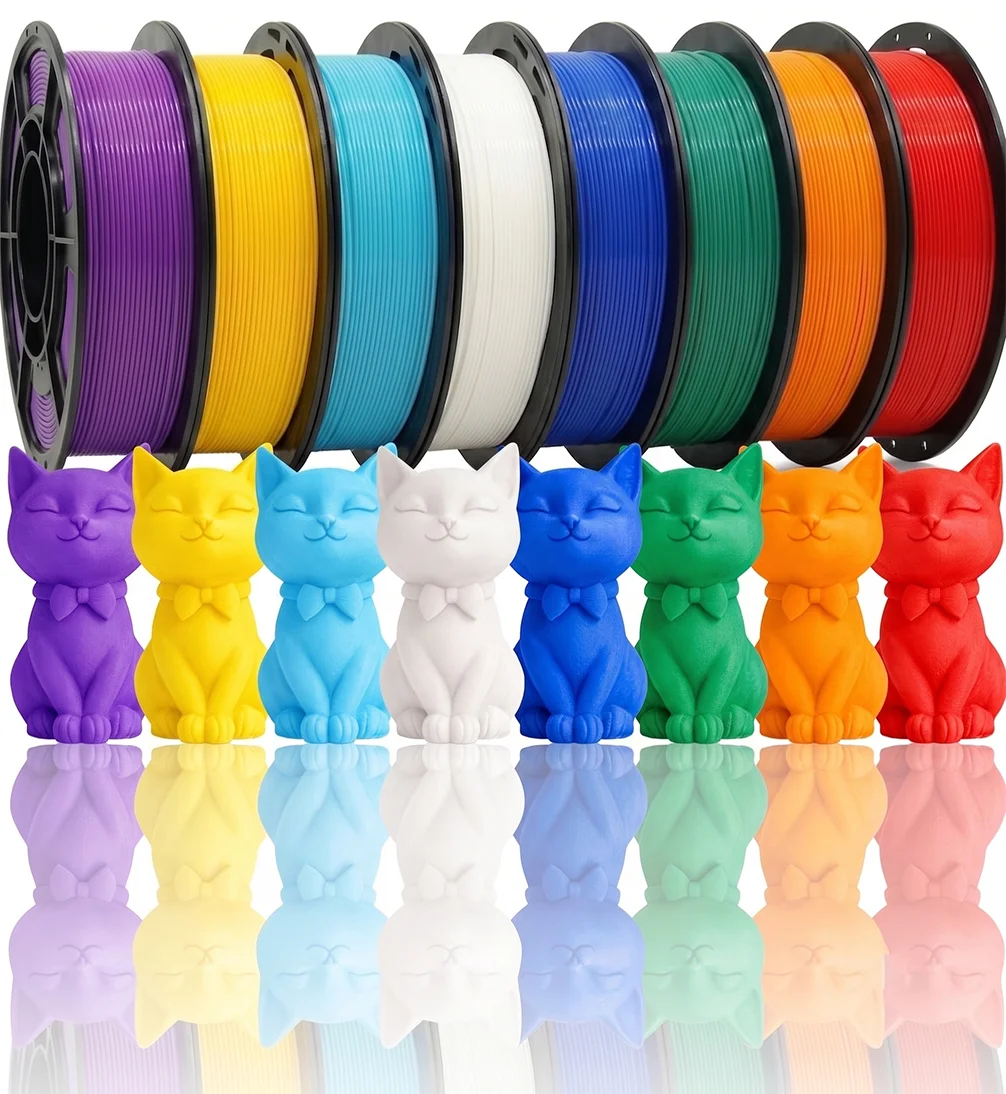 PLA+3D Printer Filament 1.75mm Bundle,Individually Vacuum Packed,Multicolor Dimensional Accuracy +/- 0.02mm,250g per Spool,8 pcs