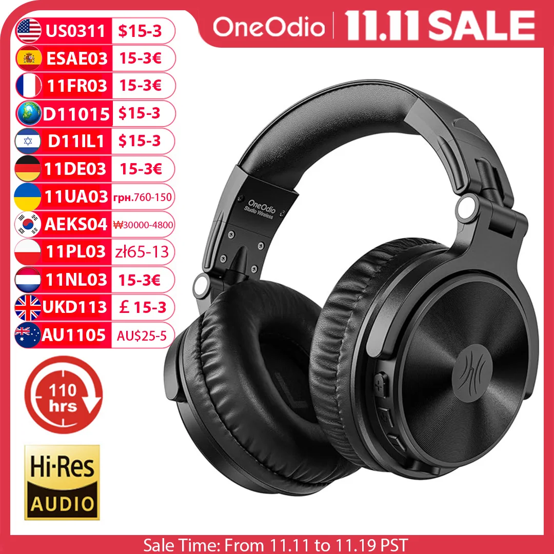 Oneodio Tai nghe không dây Bluetooth 5.2 Tai nghe qua tai Tai nghe siêu trầm âm thanh nổi có micrô cho điện thoại PC Sport