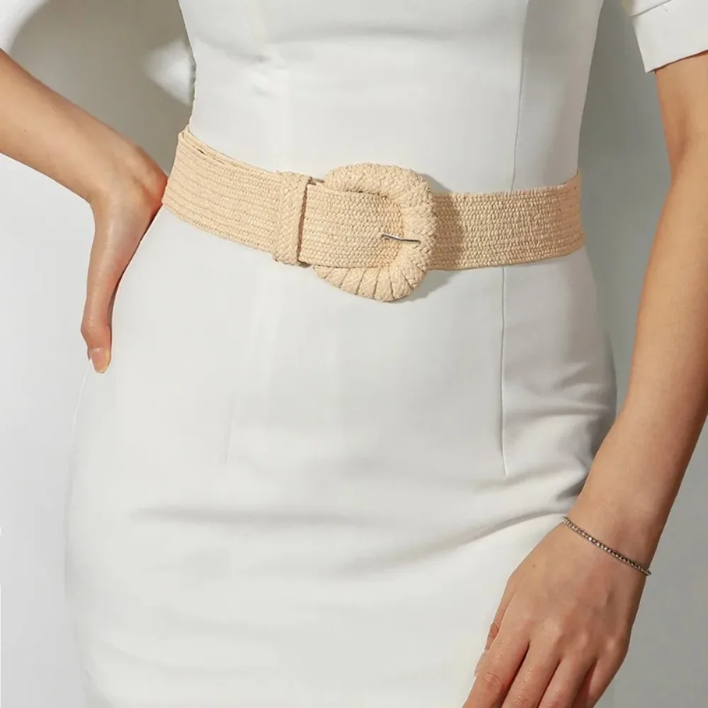 

Wide Pin Buckle Belts New PP Grass Solid Color Waist Belt Braided Girdle Waistband