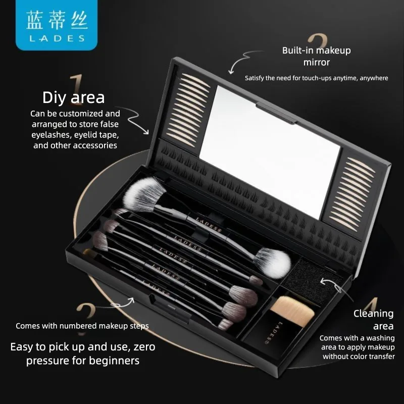 

LADES/Landisi 11-Head Portable Makeup Brush Set Double-Head Storage Box Contour Blending Nose Shadow Foundation Brushes
