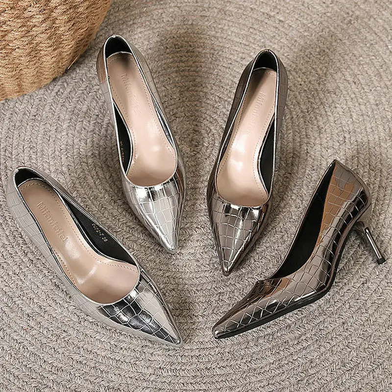 High Quality Women Shoes Patent Leather Pointed Toe Sexy High Heel Shoes Women's Heeled Party Office Wedding Women Single Shoes