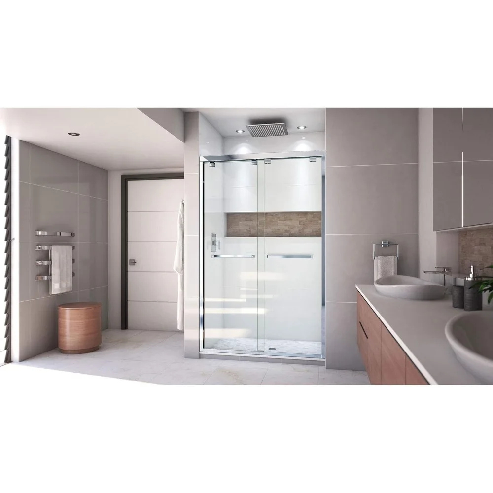 Encore  Semi-Frameless Bypass Shower Door in Chrome shower door  glass shower door  shower cabin parts Shower door installed