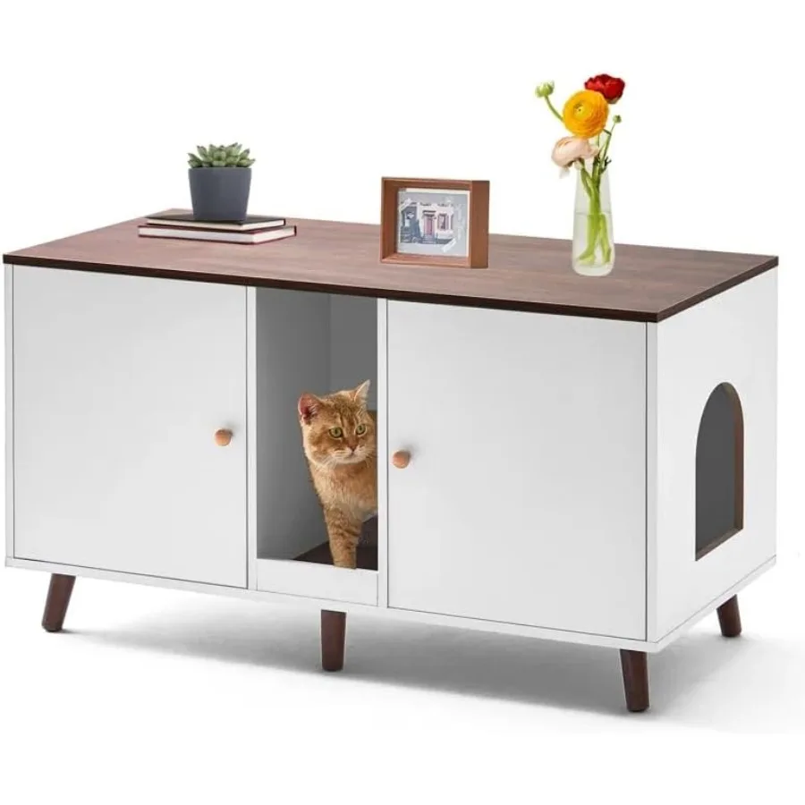 

Double Litter Box Enclosure for 2 Cats Hidden Furniture with Scratching Pad Storage End Table Side Table TV Stand Cat Litter Bo