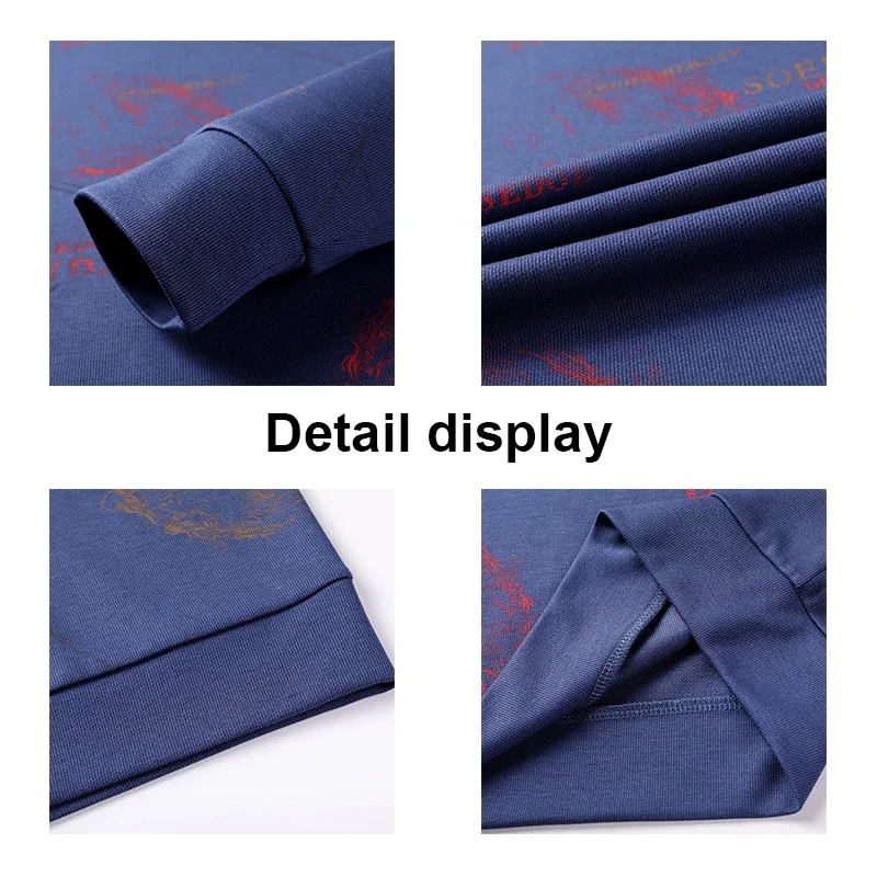 Spring New Round Neck Fashion Print Trendy and Handsome Men's Long Sleeved T-shirt Top Bottom