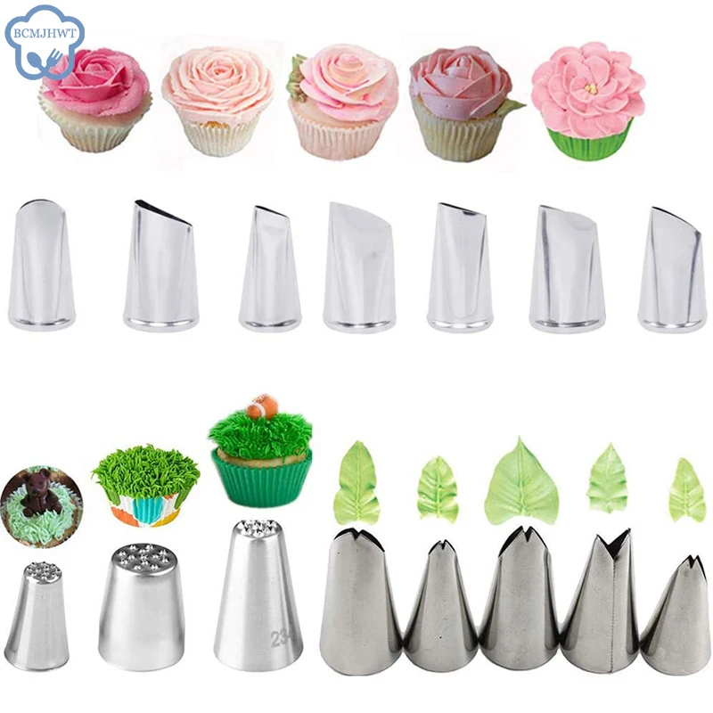 15PCS Grass Rose Petal Leaves Nozzles Piping Cake Decorating Tool Kitchen Accessories ReusableDIY Cake Kit Icing Piping Tips