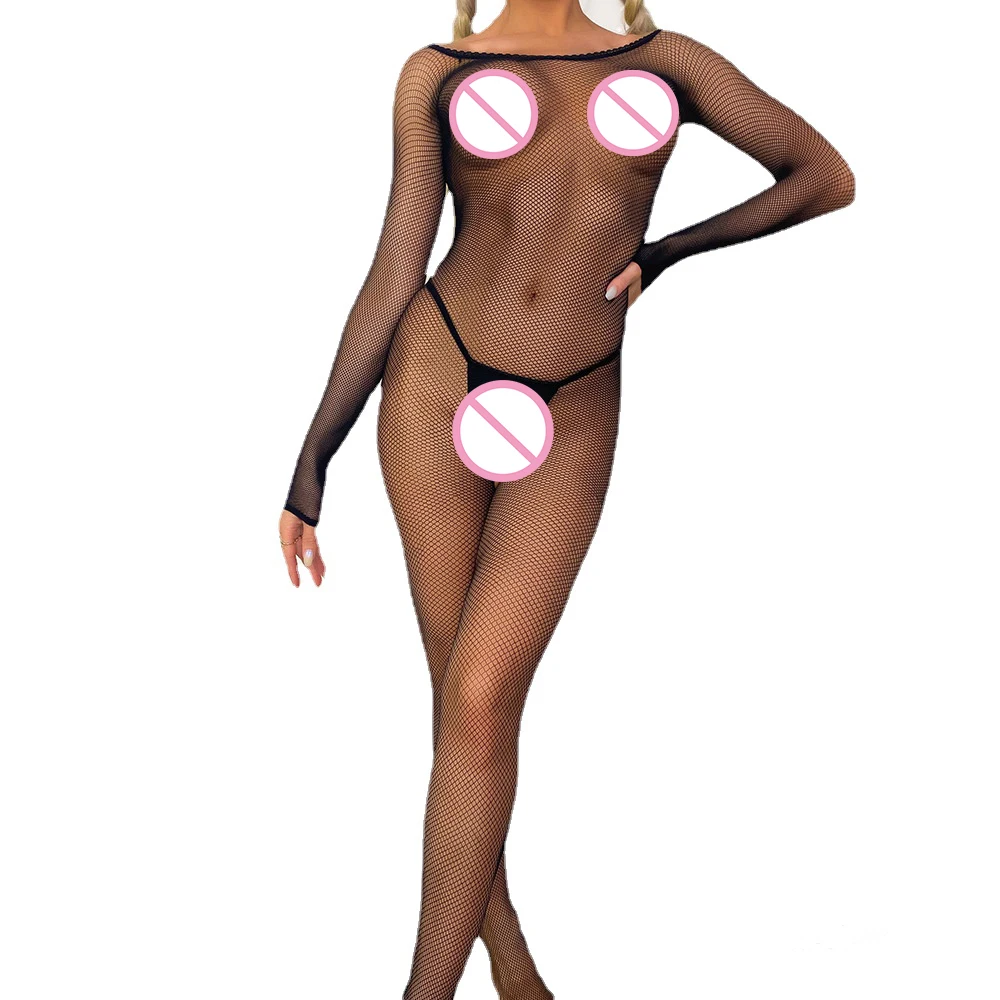 

Sexy Women Lingerie Babydoll Teddy Body Stocking Catsuit Hollowed Out Fishing Net Crotchless Erotic Bodysuit Costumes Jumpsuit