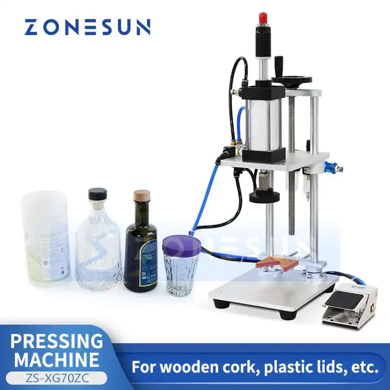 

ZONESUN ZS-XG70ZC Pneumatic Small Bottle Wooden Cork Cap Pressing Capping Machine For Milk Powder Tin Cosmetics Can