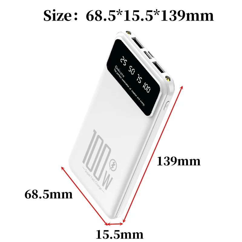 PD100W ultra fast charging 100000mAh large capacity fast charging power bank suitable for charging mobile phones and tablets